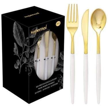 Imagem de Conjunto de talheres Supernal Gold Plastic 102 unidades para festa de 