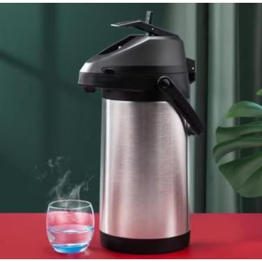 Imagem de Garrafa Térmica com Bomba de Pressão, Aço Inoxidável, 1,9L, Prata e Preto