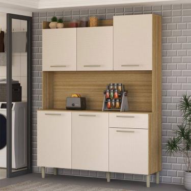 Imagem de Armário de Cozinha com Balcão Cataguera 6 Portas 1 Gaveta Freijó/Soft - Panorama Móveis
