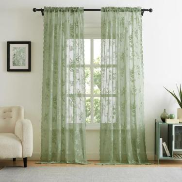 Imagem de Cortinas SEEKRIGHT Victorian Floral Lace 213x213cm Verde Sálvia