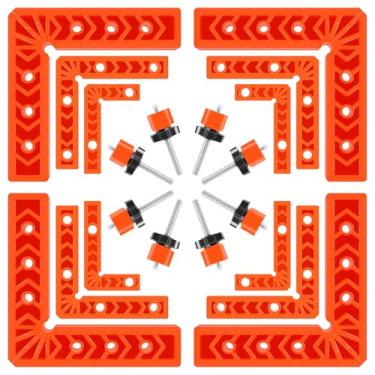 Imagem de Praça de fixação de canto de 90 graus para marcenaria, conjunto de quadrados de posicionamento com 12 grampos de ângulo reto (7,6 cm, 10,2 cm 15,2 cm), grampos de canto de madeira para colar molduras