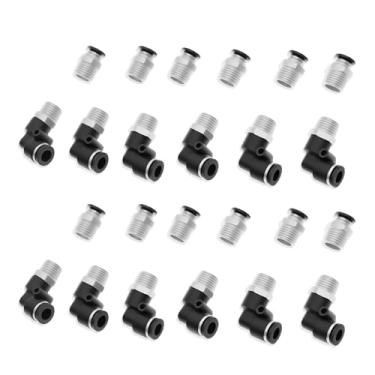 Imagem de Kit de encaixe pneumático de 1/10.2 cm de encaixe pneumático de combinação reta para encaixe de cotovelo de encaixe de encaixe de mangueira de ar 1/10.2 cm tubo OD x NPT rosca conexões rápidas