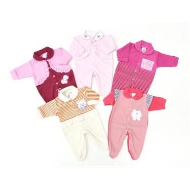 Imagem de KIT Tamanho PREMATURO - Macacão Longo em Plush - 5 unidades - Tons Ros