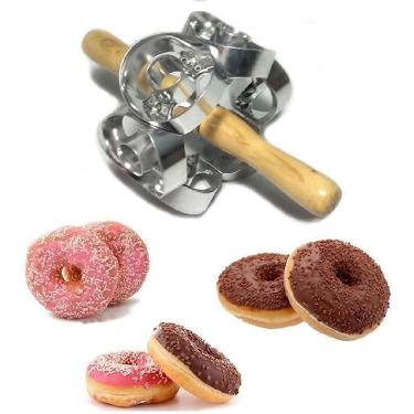 Imagem de Cortador Donuts Molde Rosquinhas Bolo Biscoitos Criador Cookies Rolo Giratorio Manual Profissional 6 Formas Confeitaria