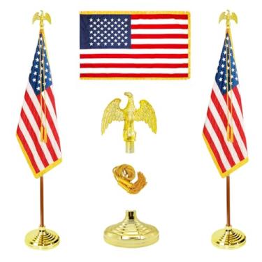 Imagem de IN WHICH BAY Mastro De Bandeira Presidencial Interno - Mastro De Madeira De 8 Pés Com Base, Bandeira Dos Eua 3X5 - Lona De Poliéster Resistente À Água E Resistente Com Estrelas Bordadas, Topo De Águ