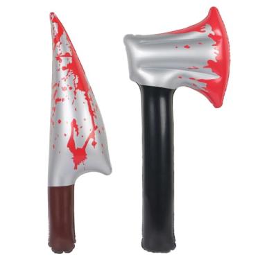 Imagem de CCOZN Inflatable Halloween Fake Knives, 2 Pcs Plastic Cosplay Accessories Realistic Looking Prank Props 2 Styles (FakeAxeDagger)