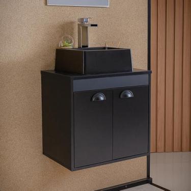 Imagem de Gabinete Armário para Banheiro 50cm MDF com Cuba - Pompeia Preto