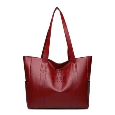 Imagem de Bolsa Feminina Grande Tipo Tote | Bolsa de Ombro e Mão para Faculdade, Trabalho e Dia a Dia | Estilo Casual Elegante (Vermelho)