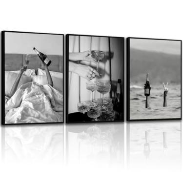 Imagem de 3 peças de arte de parede em preto e branco com estampas de pôsteres feministas descolados vintage em tela estética formal para decoração de parede de festa de vinho para dormitório bar carrinho