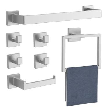 Imagem de LACHILL Conjunto de 7 peças de acessórios de banheiro de níquel escovado, aço inoxidável SUS304, conjunto de barra de toalha de banho de 40,6 cm, suporte de toalha, toalheiro para banheiro montado na