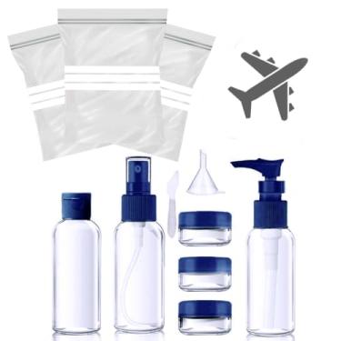 Imagem de 15un Saco Zip Fecho P/Aeroporto Transporte De Líquido Viagem Voos Internacional 22x15 Transparente P/Bagagem De Bordo + Kit De Viagem Frascos 50ml Espatula Necessaire P/Avião (AZUL)