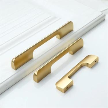 Imagem de CXYFQUUK Puxador de armário preto cinza dourado liga de alumínio puxadores de gaveta de armário de cozinha puxadores de móveis ferragens 2 peças (ouro escovado, furo 96 mm)