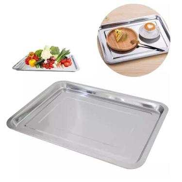 Imagem de 2 Bandejas Aço Inox Retangular Rasa 40x30 Restaurante Buffet - Chinato