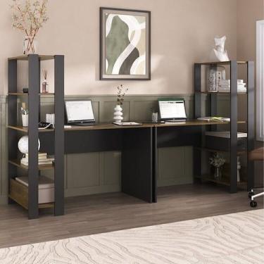 Imagem de Kit 2 Escrivaninhas com Estante 4 Prateleiras 120cm Match - Espresso M