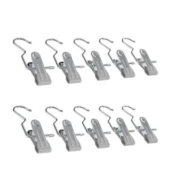 Imagem de 10 ganchos de pendurar para viagem de armazenamento para chapéu, prendedor de roupa, ganchos de metal de aço inoxidável giratório de 360° (cinza)