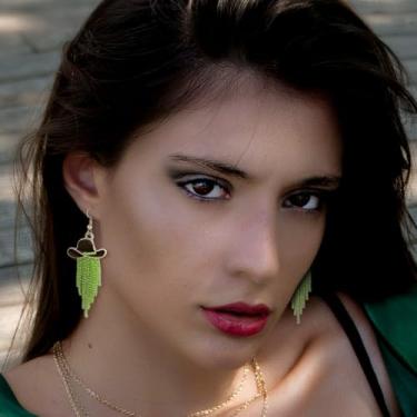 Imagem de Western Cowgirl Chapéu esmaltado brilhante strass borla brincos pendentes baile shows country roupas cowboy roupas rodeio joias presente para mulheres, cristal verde e chapéu preto