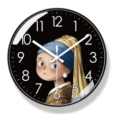 Imagem de Relógio de parede Cartoon Girl com brinco de pérola que não bate