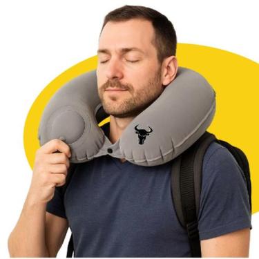 Imagem de Travesseiro Viagem Inflável Almofada de Pescoço Portátil Cinza  Colar 