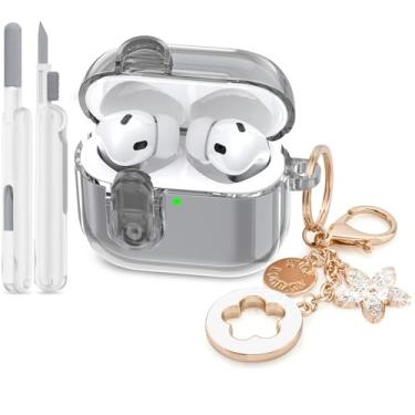 Imagem de Capa transparente (com trava de segurança) para Apple Airpods Pro 3 2025 mulheres, capas VISOOM Soft TPU Air pods Pro3 Gen capas para fones de ouvido iPods Pro3 chaveiro brilhante e kit de limpeza