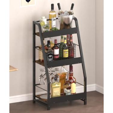 Imagem de Comzinn Suporte de licor de 3 camadas para bar doméstico, suporte de garrafa de uísque independente trapézio com cercas, prateleira de exibição de garrafa de licor versátil escalonada, suporte de