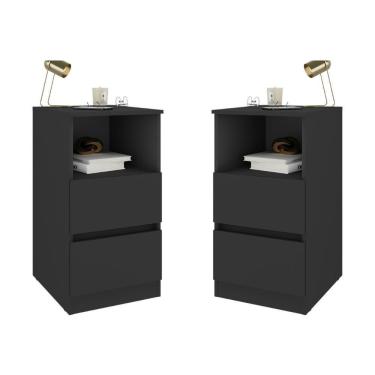 Imagem de Kit 2 Mesas De Cabeceira 38,5cm 2 Gavetas Multimóveis Mp4501 Preto