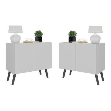 Imagem de Kit 2 Mesas De Cabeceira Retrô 2 Portas Mp4138 Branco preto