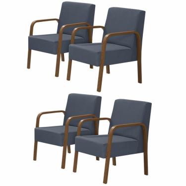 Imagem de Kit 4 Poltronas Decorativas 1 Lugar Luna Braço Madeira D Salla Suede