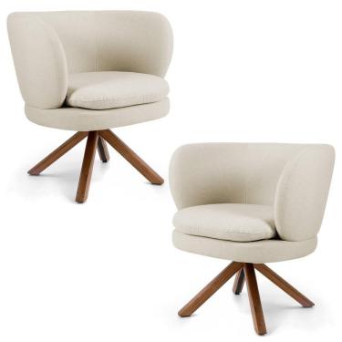 Imagem de Kit 02 Poltronas Decorativas Melissa Base Giromad Giratória C-107 Linho Bege - Domi