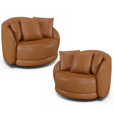 Imagem de Kit 2 Poltronas Decorativa Giratória Para Sala Kaly M22 Sintético Caramelo - Mpozenato