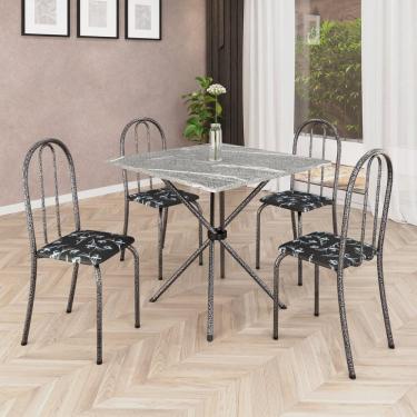 Imagem de Conjunto De Mesa Tubular 70x70cm Mart Prata Com Tampo Em Granito Topázio Com 4 Cadeiras Analy 048 - Tudo De Móveis Preto Floral