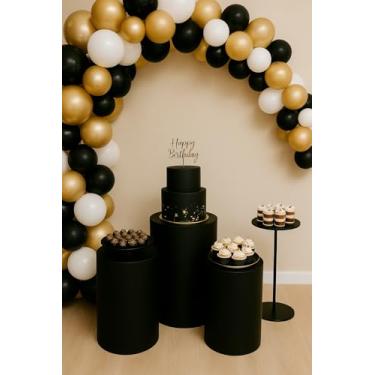 Imagem de Trio Capa Cilindro Festa Decorativas em Helanca Sublimada para Mesa Principal, OPPS® (Preto)