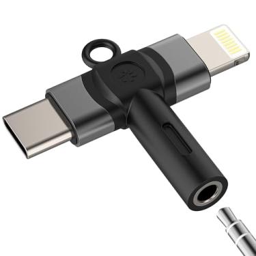Imagem de Adaptador de áudio Lightning USB C para auxiliar de 3,5 mm para iPhone 17, 16, 15, 14, 13 Pro Max (2 em 1), cabo dongle fêmea para entrada divisor de carro Apple compatível com Samsung S25 para plugue