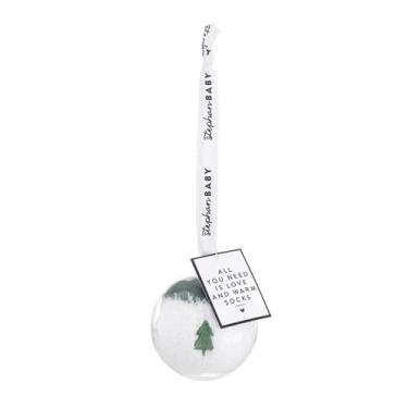 Imagem de Stephan Baby Enfeites de primeiro Natal - Conjunto de enfeites redondos transparentes e meias para recém-nascidos, 7 cm, árvore verde