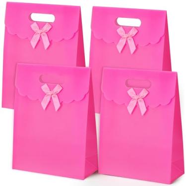Imagem de Tweruna 4 peças de sacos de presente rosa, 26 x 19 cm, sacos de lembrancinha de festa com alças, bolsa de presente com aba para lembrancinhas de aniversário, casamentos, chá de bebê, formatura, dia