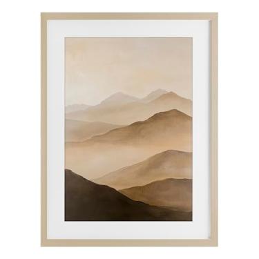 Imagem de Stupell Industries Moody Mountains Foggy Landscape Impressão emoldurada de bétula sob vidro, design por Petal Prints Design, 23 x 17
