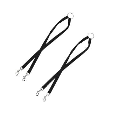 Imagem de 2 trelas pretas duplas para cães, corda de tração ajustável para animais de estimação com acoplador D N coleiras, arreios e trelas para suprimentos para animais de estimação