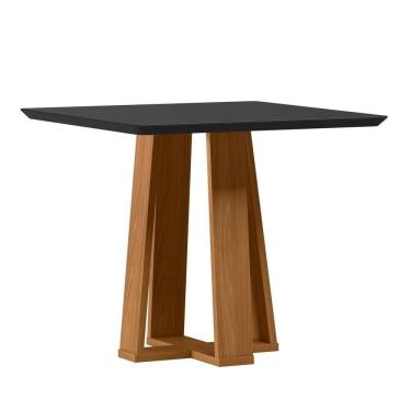 Imagem de Mesa De Jantar Quadrada 4 Lugares 90cm Tampo Mdf Com Vidro Valencia Ypê/preto - New Ceval