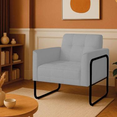 Imagem de Poltrona Sala Industrial Alta Tubo Preto Elisa Linho Cinza D03 - D`rossi