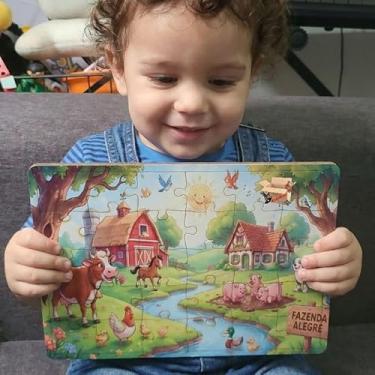 Imagem de Quebra Cabeça Infantil De Madeira Pedagógico Jogo Educativo Bebê Coordenação Motora Fina (Fazenda Alegre)