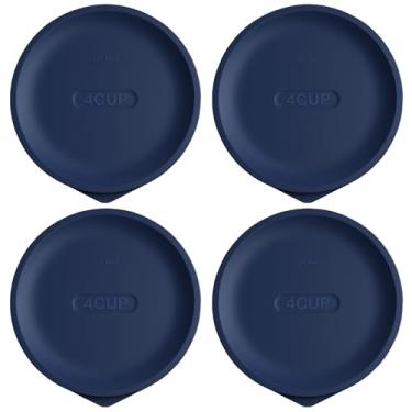 Imagem de Tampas de substituição para Pyrex 7201-PC 4 xícaras, tampa de silicone redonda de armazenamento para tigela de vidro âncora, pacote com 4, azul escuro
