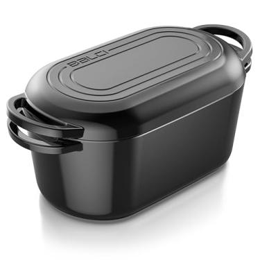 Imagem de Forno holandês esmaltado - Panela de ferro fundido de 3,5 litros com tampa - Forma de pão para assar pão de fermento, panela lenta, alças duplas, ótima para assar e cozinhar, assadeira premium