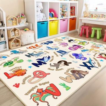 Imagem de Bolacrom Tapetes infantis para sala de jogos, 20 x 3 m, tapete educativo para aprender o alfabeto ABC, macio, lavável à máquina, antiderrapante, fofo, organismos marinhos para sala de aula, berçário