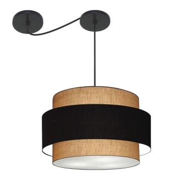 Imagem de Lustre Sala De Jantar Com Desvio Vivare Md-4399 Cúpula Em Tecido 50cm Palha-preto-palha 127/220v