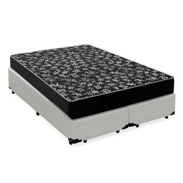 Imagem de Cama Box Queen 158 Tecido Sintético Branco Com Colchão Espuma D20 - Tampo Preto 12cm