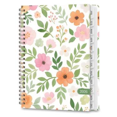 Imagem de Agenda 2026, calendário semanal e mensal, planejadores acadêmicos, janeiro de 2026 a dezembro de 2026, agenda de planejamento para material escolar de escritório, flores pálidas