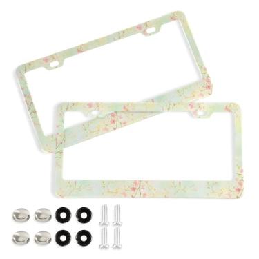 Imagem de SEHANY Molduras de placa de licença de flores florais coloridas, capas de moldura de placa de carro de alumínio à prova de ferrugem com orifícios elípticos e parafusos serve para veículos padrão dos