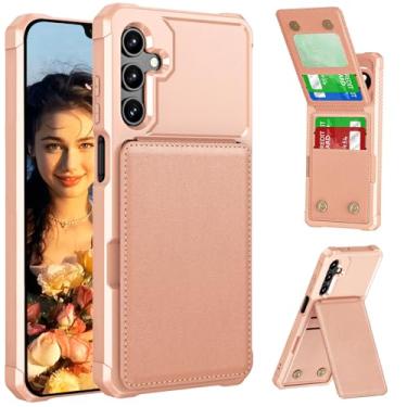 Imagem de Ephoou Capa carteira para Samsung Galaxy S25 FE com suporte para cartão e suporte, capa protetora flip de couro PU à prova de choque com fecho magnético Samsung S25 FE ZM-rosa