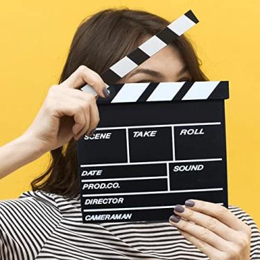 Imagem de GLOGLOW Claquete de Filme, 7,9 X 7,9 pol., Ripa de Filme de Madeira, Preto, Apagamento a Seco, para Vídeo Doméstico de Estúdio de Câmera