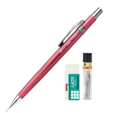 Imagem de Kit Lapiseira Pentel P200 0,7 mm Rosa Metalico Grafite HB e Borracha S