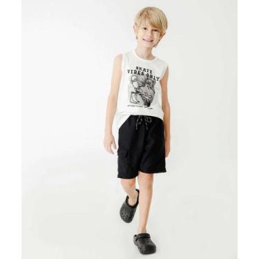 Imagem de Bermuda Infantil Moletom Cargo Textura MR Tam 4 a 10-55153, 6, Preto